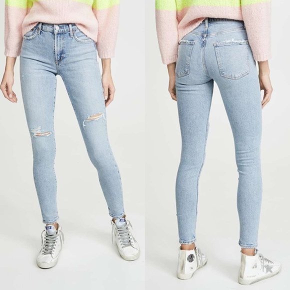 Agolde Sophie distressed ripped light wash faded high waisted crop skinny jeans - Picture 1 of 14